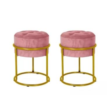 Imagem de Kit 2 Puff/Banquetas Redondas em Ferro – Confortáveis e Modernos, Ideais para Sala, Escritório, Penteadeira e Decoração (Rose)