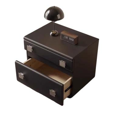 Imagem de Mesa de cabeceira com 2 gavetas, mesas de canto pequenas, sala de estar, mesa de cabeceira de madeira, cômoda de armazenamento com acabamento de couro sintético para sala de estar, quarto, dormitório