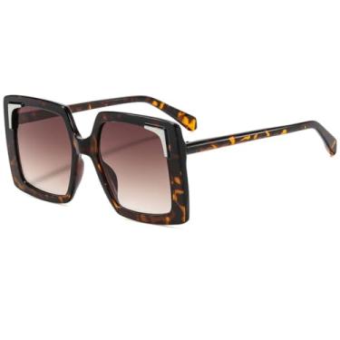Imagem de HCHES Óculos de Sol Femininos Retro com Armação Grande e Degradê, Versáteis, Proteção UV400 (Estampa de Leopardo)