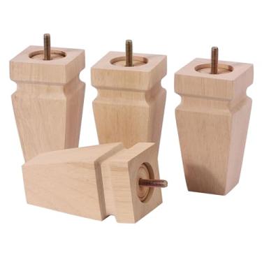 Imagem de Texphw Pernas de sofá de carvalho inacabadas - Conjunto de 4 pernas de substituição de móveis de madeira maciça de meados do século para sofá, mesa, banco, cama, cômoda, cadeira - com ferragens de