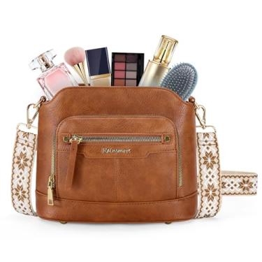 Imagem de RAINSMORE Bolsas transversais femininas de couro à prova d'água, bolsa de ombro, bolsa transversal, bolsa de viagem, Marrom, 9.65 x 3.93 x 7.48 inches, Macio e elegante