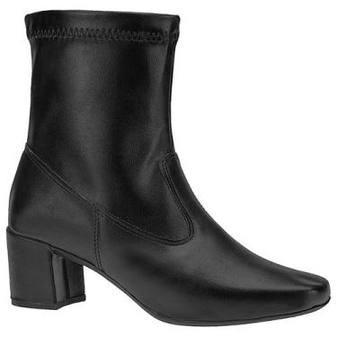 Imagem de Bota Feminina Stretch Cano Médio Bico Quadrado Salto Grosso Cor:PretoT