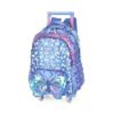 Imagem de Mochila Escolar Borboleta Carrinho/Rodinhas Com Led
