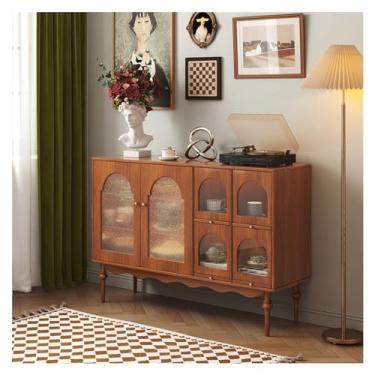 Imagem de KHUTRW3D Aparador de madeira maciça para cozinha, sala de estar, armário de armazenamento, cozinha, vintage, refrigerador de vinho, armário buffet