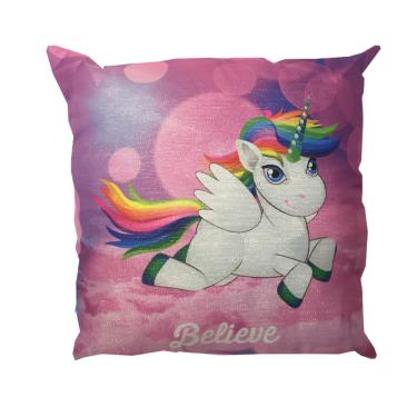 Imagem de Almofada Unicórnio Believe Rosa Cheia Com Enchimento 43x43cm
