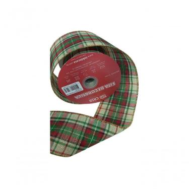 Imagem de Fita Decorativa Xadrez Verde E Vermelho Com Dourado