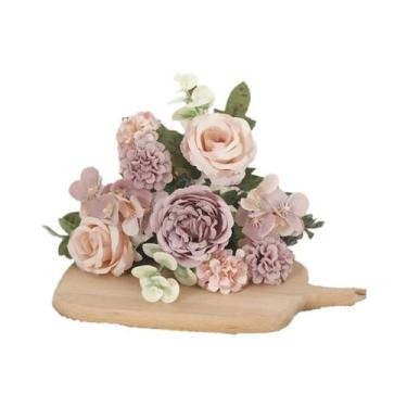 Imagem de Guirlanda De Flores Artificiais Com 7 Hastes De Rosa De Seda, Peônia E