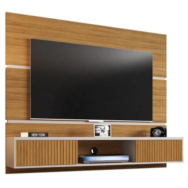 Imagem de Painel Bancada Suspensa Para Até 65 Pol. 2 Portas âmbar Cinamomo/off White/ripado - Bechara