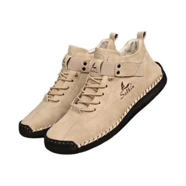 Imagem de Tênis Casuais Masculinos De Couro Artesanal Respirável, Botas De Cano 