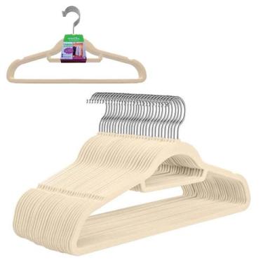 Imagem de Kit 100 Cabides Revestido Em Veludo Leve Antideslizante Bege - Mixtou