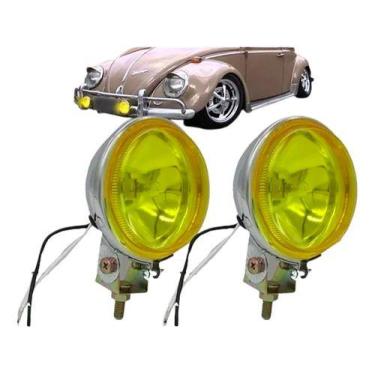 Imagem de Par Farol Milha Auxiliar Fusca Lente Amarelo Carcaça Cromada - Sem Mar