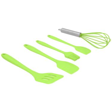 Imagem de Batedor de ovos, utensílio de cozinha de silicone, espátula de cozinha, não derrete para cozinhar assar (terno verde de cinco peças)