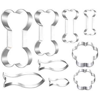 Imagem de Conjunto de cortadores de biscoito de biscoito de peixe gato de osso de cachorro - 9 peças - vários tamanhos de moldes de cortadores de biscoito de peixe de pata de osso para cães pequenos e grandes petiscos de gato.