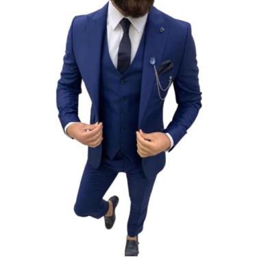 Imagem de Terno Oxford Slim Masculino Social Azul Marinho - Paleto+Calça Terra F