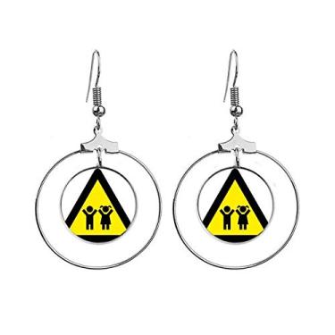 Imagem de Brincos triangulares infantis com símbolo de aviso, amarelo, preto, pingente de argola, Na