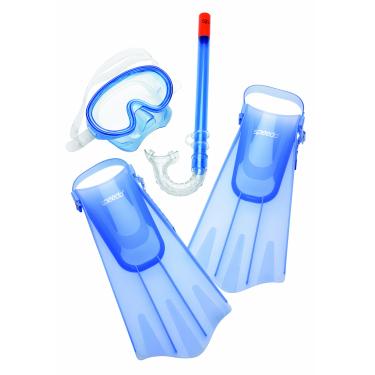 Imagem de Speedo Conjunto de máscara de natação Aqua Quest unissex, snorkel e quilhas azul oceano, pequeno/médio