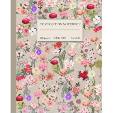 Imagem de Caderno de composição pautado na faculdade: ilustração botânica vintage rosa floral | Diário de estética de jardim fofo para meninas, adolescentes, mulheres | 120 páginas brancas | 18 x 23 cm