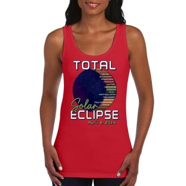 Imagem de Total Solar Eclipse Path Camiseta regata feminina apenas com óculos de eclipse 8 de abril de 2024 festa astronomia sol lua, Vermelho, GG