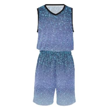 Imagem de Camiseta de basquete infantil gradiente turquesa aqua, ajuste confortável, camiseta de treino de futebol 5 a 13 anos, Azul pastel azul-marinho com glitter gradiente, G