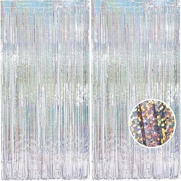 Imagem de MALANKU Pacote com 2 cortinas prateadas de tinsel decorações de festa - 1 x 2,5 m cortina de franja de folha de fundo serpentinas para aniversário, Natal, graduação, despedida de solteira, decoração