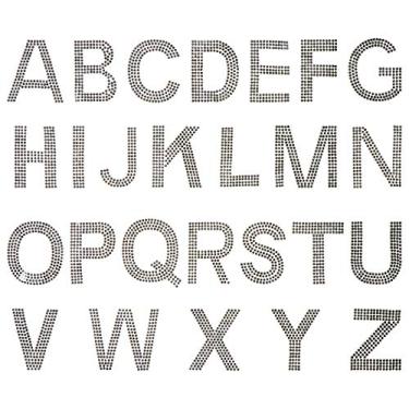 Imagem de Remendos de letras do alfabeto de strass, bordados costurados em ferro no emblema de remendo A - Z, apliques de letra para roupas, mochilas, jeans, camisetas, bonés pretos