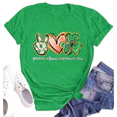 Imagem de Camiseta feminina Dia de São Patrício com estampa de coração de trevo camiseta Peace Love St Patty's Day Camisetas irlandesas, Verde-amor, XXG