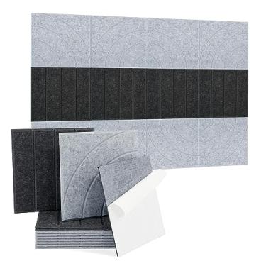 Imagem de Tao.space Painéis acústicos quadrados com absorção de som, pacote com 12 painéis de espuma à prova de som, 30,5 cm x 30,5 cm x 1 cm, painéis de parede decorativos autoadesivos de alta densidade para casa, escritório (cinza prateado e preto gergelim)