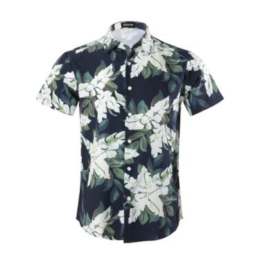 Imagem de Camisa masculina havaiana manga curta 4 vias stretch casual botão para baixo tropical floral verão praia camisa estampada, Amarelo marinho, XXG