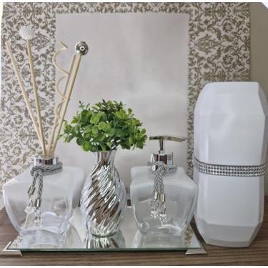 Imagem de Kit Para Lavabo Jogo Banheiro Difusor Porta Sabonete Líquido Porta Escova Bandeja Decorativa Organizadores e Decoração Para Banheiro K260