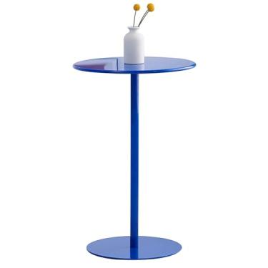Imagem de Mesa de bar alta mesa de bar azul mesa de jantar alta pub bistrô mesa de coquetel circular com topo sólido e base de metal resistente, mesa lateral de topo alto, mesa de canto pequeno