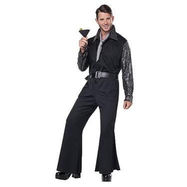 Imagem de California Costumes Macacão masculino Flashy estilo anos 70/adulto, Preto/prata, GG