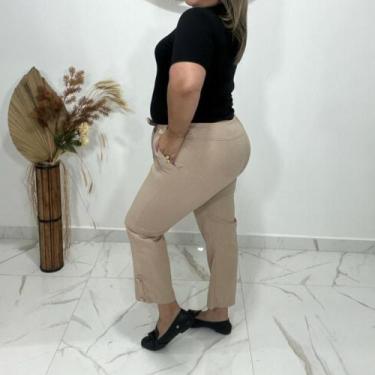 Imagem de Calça Pantacourt Liso Feminina Plus Size - Mclube, Bege, G1