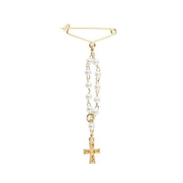 Imagem de Broche Dezena Pérola Creme Dourado com Cruz - Aramon