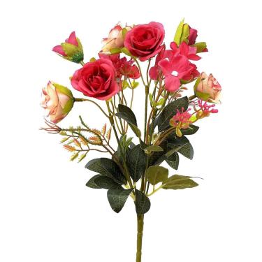Imagem de Buquê Artificial Misto Rosa e Hortência X5 Decorativo