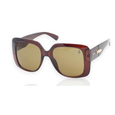 Imagem de Óculos de Sol Clássico Polo London Club, Design Quadrado Oversized lente em Policarbonatocom Proteção UV400 em - Kit contém Case Couro ECO (Marrom)