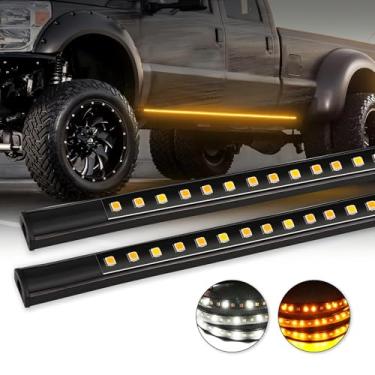 Imagem de Niwaker 2 peças de luzes LED para estribo de 70 polegadas para captador de cabine estendida e de tripulação, luzes de LED marcadores laterais sequenciais âmbar e barra de luz branca de cortesia para