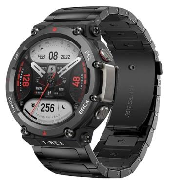 Imagem de Lamshaw Compatível com pulseiras Amazfit T-Rex 2, pulseiras de metal de aço inoxidável sólido compatíveis com o relógio inteligente Amazfit T-Rex 2 (preto, para T-Rex 2)