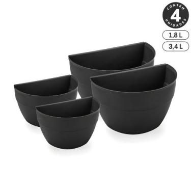 Imagem de Kit 4 Vasos de Parede 2 de 1,8L e 2 de 3,4L Plástico Resistente Design