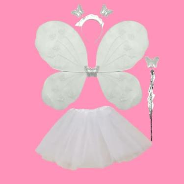 Imagem de Conjunto de 4 peças de fantasia de fada de borboleta LED princesa cosplay com asas, saia tutu, varinha (Conj 4pç Infantil Lilás Sem LED, 30cm - Infantil)