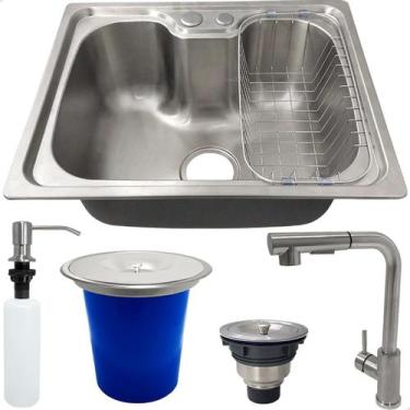 Imagem de Kit Cozinha Cuba Gourmet Inox 304 50x40 Torneira 90 Monocomando Lixeir