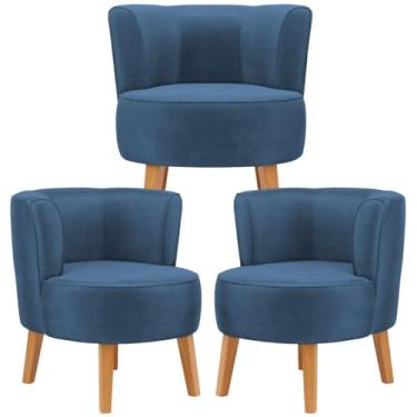 Imagem de Kit 3 Poltronas Decorativa para Sala de Estar Confortável Reforçado MOBLAN decor (Azul)