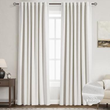 Imagem de Nanspring Cortinas blackout 100% de linho creme, 203 cm de comprimento, para quarto, com isolamento térmico, decoração moderna de casa de fazenda, cortina preta para sala de estar, sala de jantar