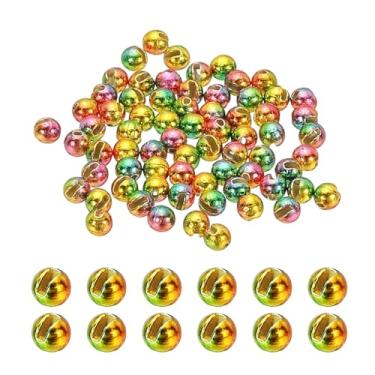 Imagem de PATIKIL Miçangas de tungstênio para amarrar moscas, 70 peças de contas de tungstênio de 3,5 mm / 0,14 polegadas com fendas de tungstênio para ganchos de amarrar moscas, cor arco-íris