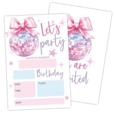 Imagem de Convites de aniversário Let's Party, convite de festa de aniversário de laço rosa, preencha o convite com envelopes, 20 cartões com 20 envelopes, lembrancinha de aniversário e decoração (10 x 15 cm