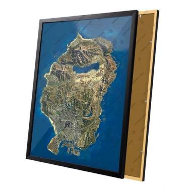 Imagem de Quadro Gamer Mapa de Los Santos Gta 5 Moldura e Vidro - Complet Casa
