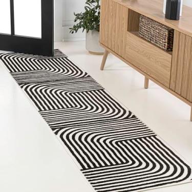Imagem de JONATHAN Y SCN101G-28 Odense High-Low Minimalista Ângulo Geométrico Preto/Branco 0,6 m x 2,4 m Tapete de corredor interno, sem queda, resistente a manchas, fácil de limpar para quarto, sala de estar