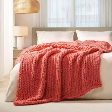 Imagem de L'AGRATY Manta de malha grossa: 127 cm x 152 cm cobertores de malha grossa de chenille para sofá de cama - Cobertor de malha grossa feito à mão - Cobertores grandes de corda de crochê para decoração
