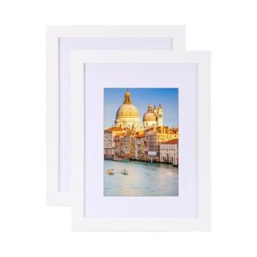 Imagem de wyooxoo Conjunto de 2 porta-retratos de 23 x 30,5 cm, feito de madeira maciça, para exibição de fotos 15,6 x 20,5 cm com tapete ou 23,5 x 30,5 cm sem tapete, moldura colorida para exibição de parede