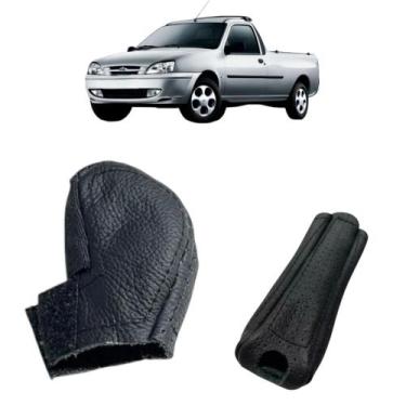 Imagem de Capa Couro Manopla Câmbio Manual E Capa Couro Alavanca Freio Auxiliar 