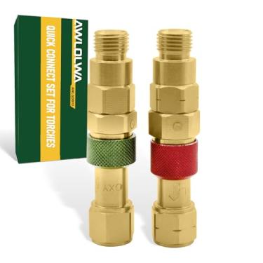 Imagem de AWLOLWA Acessórios de conexão rápida da tocha QDB10, conexões de conexão rápida de acetileno oxi, com válvulas de retenção